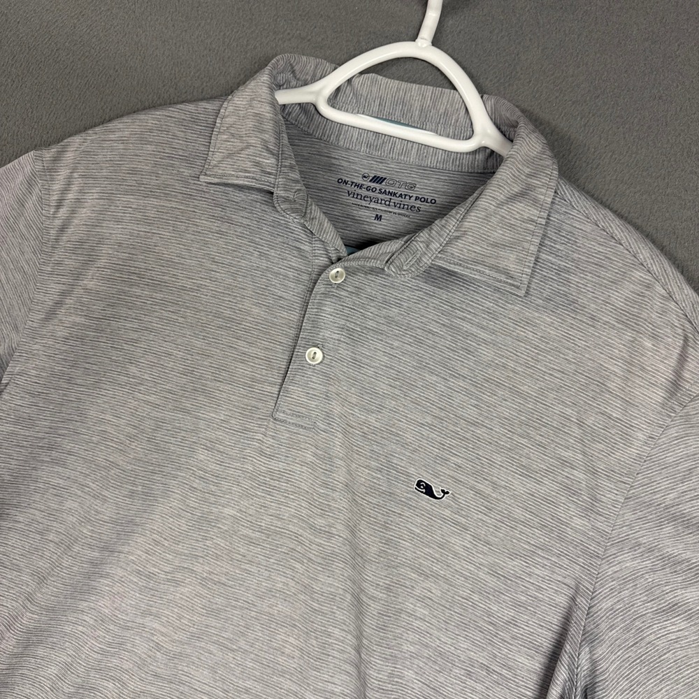 Vineyard Vines Polo Shirt Mens Medium Grey On-The-Go Sankaty Performance Striped